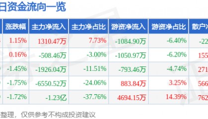 股票行情快报：大众交通（600611）9月5日主力资金净买入1310.47万元