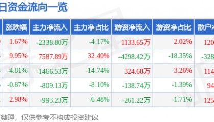 股票行情快报:友好集团(600778)9月5日主力资金净卖出2338.80万元