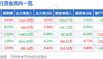 股票行情快报:友好集团(600778)9月16日主力资金净买入1116.29万元