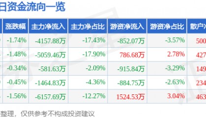 股票行情快报:天龙集团(300063)8月8日主力资金净卖出4157.88万元