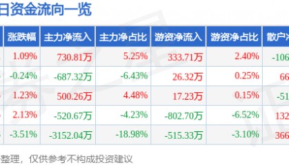 股票行情快报:天龙集团(300063)10月23日主力资金净买入730.81万元