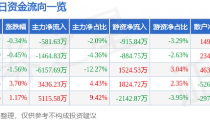 股票行情快报:天龙集团(300063)8月6日主力资金净卖出581.63万元