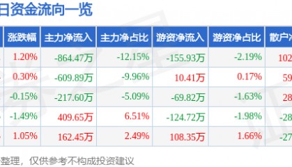 股票行情快报:友好集团(600778)8月5日主力资金净卖出864.47万元